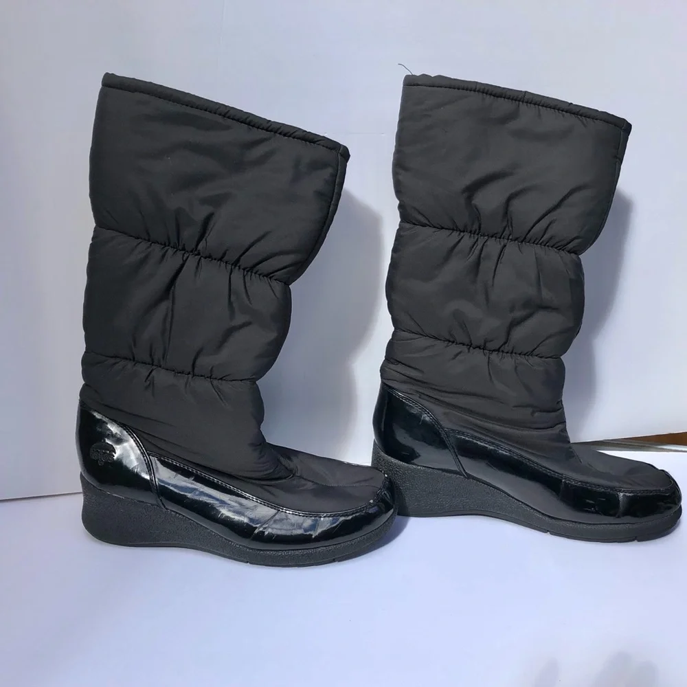 TOTES WOMENS BOOTS SNOW MICHELLE BLACK PLATFORM WEDGE HEELSIZE 9 M WEATHERPROOF
